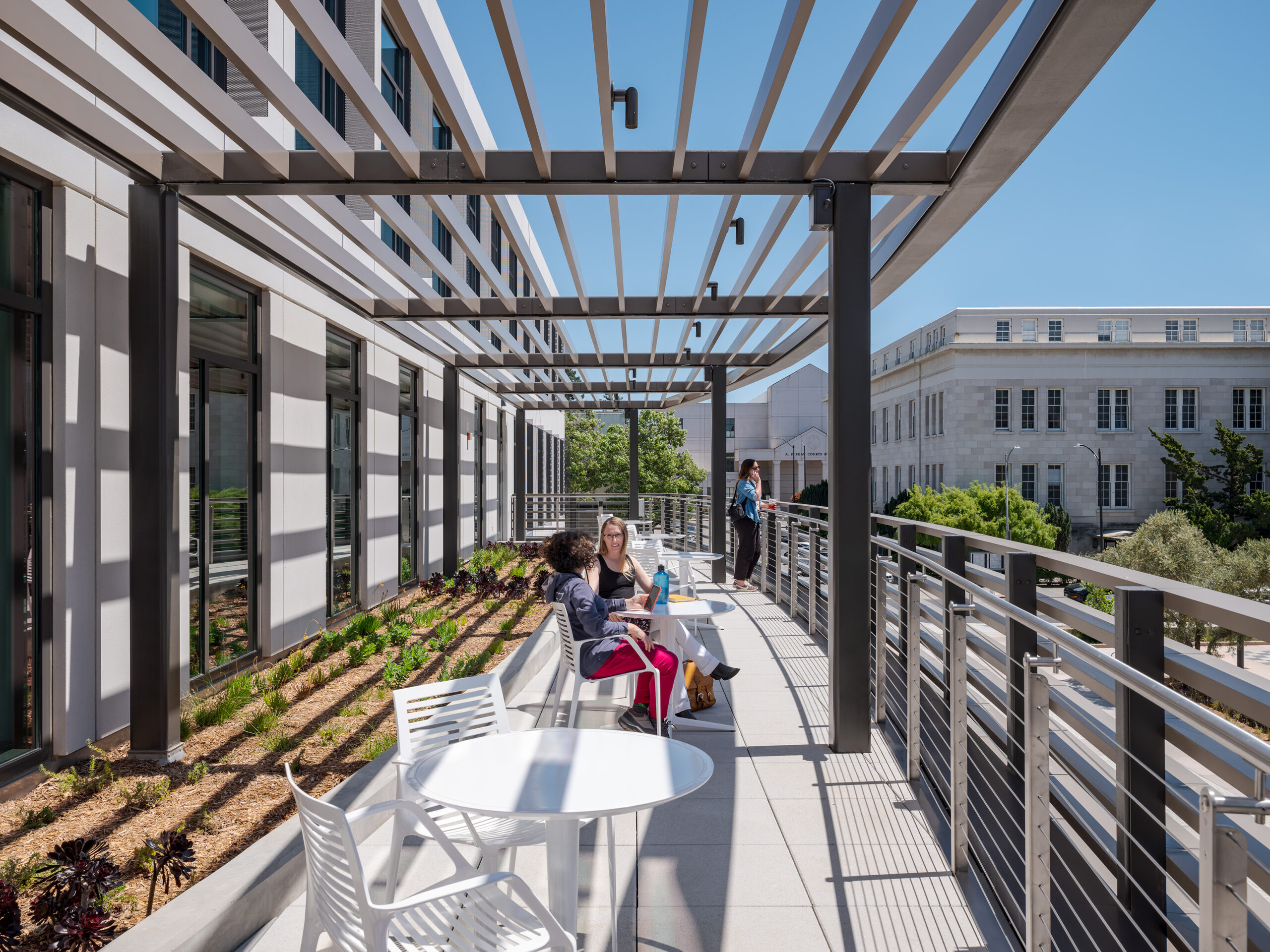 Second-floor balcony with shade structure