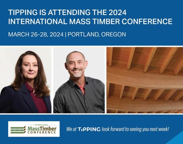 On behalf of Tipping, Gina Carlson, Associate Principal, and Ian Kelso, Senior Associate, are attending the 2024 @masstimberconference in Portland, Oregon. Taking place March 26-28, they are looking forward to the sessions and connecting in person with the innovators, disruptors, and forward-thinkers who are contributing to the future of #masstimber design and construction. We at Tipping hope to see you at the conference next week! 

Sustainability guides our approach to every structural design and is an essential part of every solution. From the outset of a project, our team collaborates and innovates with other disciplines to create sustainable solutions that are efficient, low cost, and seek to minimize the environmental impacts of construction. Learn more about #sustainableintegration and #masstimber at Tipping here: https://tippingstructural.com/practice/sustainable-integration/

#masstimberconference #unlockingpossibilities #innovation #buildsmarter #prefab #sustainability #clt #tippingstructural