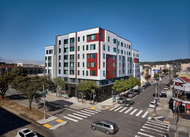 Located in the Richmond District of San Francisco, 383 6th Avenue Senior Housing is a new 100-percent #affordablehousing development serving low-income and formerly homeless seniors, publicly funded in part by the San Francisco Mayor’s Office of Housing and Community Development.

Developed by @tndcsf, the 79,500-square-foot project provides 98 studio and one-bedroom apartments. Half of the units are accessible, with mobility features, and the other half are adaptable. Rising seven stories in height, the structure comprises five stories of wood construction over a two-story concrete podium. Post-tensioned slabs on the lower two floors maximize ceiling heights and offer a flexible column grid and large spans for commercial and common amenity spaces. L-shaped in plan, setbacks at the at the seventh floor at the end of each wing provide a communal terrace and roof farm for residents.

The building is seeking Platinum GreenPoint rating and is a member of the International Living Future Institute (ILFI) Living Building Challenge.

Developer: Tenderloin Neighborhood Development Corporation 
Architecture: @y.a.studio 
Contractor: Nibbi Brothers General Contractors 
Landscape: @millercolandscapearchitects 
Structural: Tipping (Mike Korolyk, Abby Enscoe, Itria Licitra)
Mural Artist: Sorell Raino-Tsui
📸: @cesarrubiophotography 

#tippingstructural #seniorhousing #sanfranciscohousing
