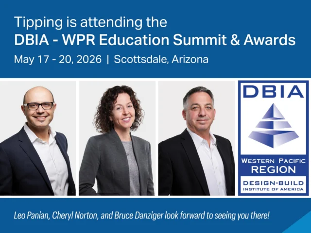Next week, Tipping’s Leo Panian, Cheryl Norton, and Bruce Danziger are attending the Design-Build Institute of America (DBIA) Western Pacific Regional 2026 Education Summit & Awards in Scottsdale, AZ. The summit is taking place May 17-20 at The Fairmont Scottsdale Princess. Experienced in #designbuild project delivery, we at Tipping look forward to seeing you there! 

@dbianational @dbiawpr #designbuildinstituteofamerica #designbuild #tippingstructural #unlockingpossibilities
