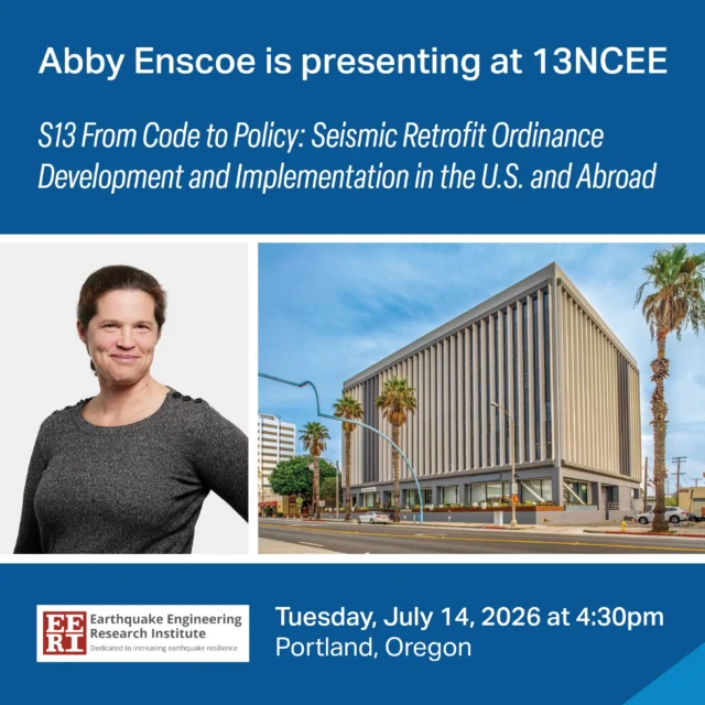 Today, July 14th, Tipping Associate & Project Director Abby Enscoe is presenting at the Earthquake Engineering Research Institute’s 13th National Conference on Earthquake Engineering (13NCEE) taking place in Portland, Oregon. During ‘Session 13: From Code to Policy: Seismic Retrofit Ordinance Development and Implementation in the U.S. and Abroad’ which is moderated by Ayse Hortacsu, Abby will be presenting her paper on “3130 Wilshire - An Innovative Approach to Non-Ductile Concrete.”

#13NCEE #EERI #tippingstructural #seismicretrofit