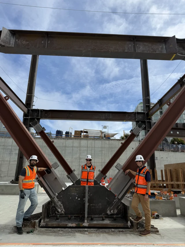 From drawing to installation (scroll), on site checking out the new Bakar Labs for Energy & Materials under construction at #UCBerkeley! 

A new steel-framed building that will house a climate tech incubator within five stories and a basement, the Bakar Labs for Energy & Materials will be equipped to accommodate a diversity of companies engaged in chemistry labs, prototyping, machining, and 3D printing facilities. Programming includes a research laboratory with control areas, laboratory suites, assembly areas on the ground floor, and a terrace on level two. In consideration of the building’s highly specialized and technical use, Tipping is designing for special floor vibration criteria, going above and beyond the requirements of the building code. Additionally, we have designed the lateral force resisting system with Buckling Restrained Braces (BRBs) in combination with steel “mast” frames. Tipping is a pioneer in the use of BRBs, and has been using them in award-winning laboratory projects over the past decade.

📸 Photos & People: 1. Post-installation (Burhan M., Elisa Woodham, EIT, Nick Bucci, Tipping); 2: Structural detail drawing (Tipping); 3. Factory visit to Gayle Manufacturing Company, Inc. (Will Eldam & Michael Fahrenholz, Turner; Lyo Heng Liu, Gensler; Andrew & Nick, Tipping; Jaime Rodriguez, Gayle Manufacturing Co.); 4. Pre-installation (Burhan & Andrew, Tipping)

Architect: @genslerbayarea @gensler_design 
Contractor: @turner_california 
Structural: Tipping (Marc Steyer, Nick Bucci, Andrew Jimenez, Beverly Xu, Burhan Mir)
Owner’s Rep: A Squared Project Solutions Inc.
Owners: UC Berkeley with Lawrence Berkeley National Lab